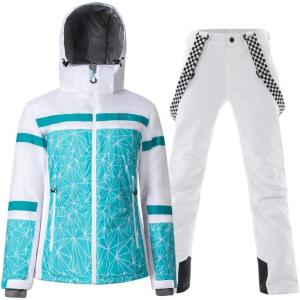 imageGS SNOWING Womens Ski Jackets and Pants Set Windproof Waterproof Insulated Snowsuit Winter Warm Snowboarding Snow Coat002bluewhite