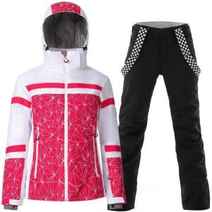 imageGS SNOWING Womens Ski Jackets and Pants Set Windproof Waterproof Insulated Snowsuit Winter Warm Snowboarding Snow Coat002pinkblack