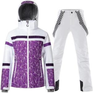 imageGS SNOWING Womens Ski Jackets and Pants Set Windproof Waterproof Insulated Snowsuit Winter Warm Snowboarding Snow Coat002purplewhite