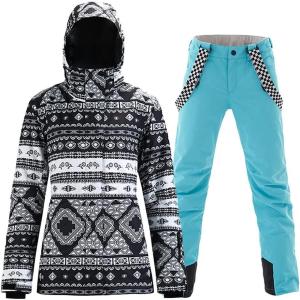 imageGS SNOWING Womens Ski Jackets and Pants Set Windproof Waterproof Insulated Snowsuit Winter Warm Snowboarding Snow CoatBlue04