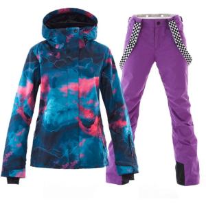 imageGS SNOWING Womens Ski Jackets and Pants Set Windproof Waterproof Insulated Snowsuit Winter Warm Snowboarding Snow CoatPurple03