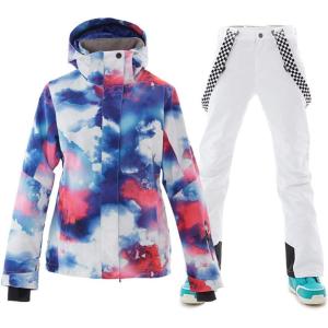 imageGS SNOWING Womens Ski Jackets and Pants Set Windproof Waterproof Insulated Snowsuit Winter Warm Snowboarding Snow CoatWhite02