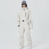 imageALSOGO Women One Pieces Ski Suits Jumpsuits Waterproof Insulated Snowsuit Overalls with Detachable Belt for Snow Sport02beige