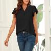 imageWomens Summer V Neck Short Sleeve Chiffon Blouses Tops Ruffle Sleeve Swiss Dot Casual ShirtsBlack
