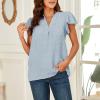 imageWomens Summer V Neck Short Sleeve Chiffon Blouses Tops Ruffle Sleeve Swiss Dot Casual ShirtsGreen