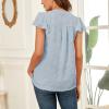 imageWomens Summer V Neck Short Sleeve Chiffon Blouses Tops Ruffle Sleeve Swiss Dot Casual ShirtsGreen