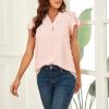 imageWomens Summer V Neck Short Sleeve Chiffon Blouses Tops Ruffle Sleeve Swiss Dot Casual ShirtsPink