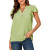 imageWomens Summer V Neck Short Sleeve Chiffon Blouses Tops Ruffle Sleeve Swiss Dot Casual ShirtsGreen