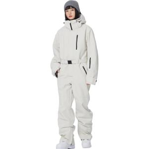 imageALSOGO Women One Pieces Ski Suits Jumpsuits Waterproof Insulated Snowsuit Overalls with Detachable Belt for Snow Sport02beige
