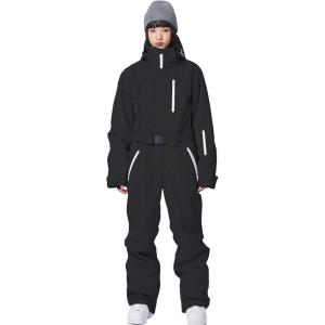 imageALSOGO Women One Pieces Ski Suits Jumpsuits Waterproof Insulated Snowsuit Overalls with Detachable Belt for Snow Sport02black
