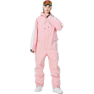imageALSOGO Women One Pieces Ski Suits Jumpsuits Waterproof Insulated Snowsuit Overalls with Detachable Belt for Snow SportPink