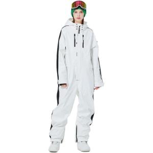 imageALSOGO Women One Pieces Ski Suits Jumpsuits Waterproof Insulated Snowsuit Overalls with Detachable Belt for Snow SportWhite