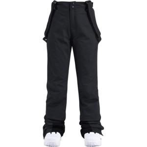 imageALSOGO Womens Insulated Snow Pants Winter Warm Ski Pant Outdoor Waterproof Snowboard Bibs with Detachable SuspenderBlack