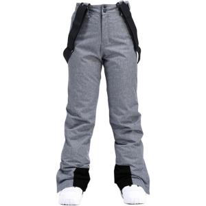imageALSOGO Womens Insulated Snow Pants Winter Warm Ski Pant Outdoor Waterproof Snowboard Bibs with Detachable SuspenderGrey