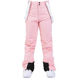 imageALSOGO Womens Insulated Snow Pants Winter Warm Ski Pant Outdoor Waterproof Snowboard Bibs with Detachable SuspenderPink