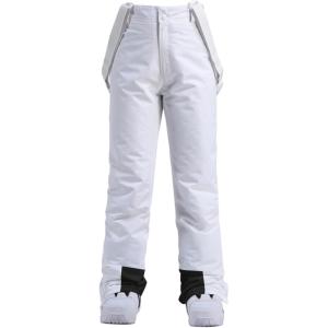 imageALSOGO Womens Insulated Snow Pants Winter Warm Ski Pant Outdoor Waterproof Snowboard Bibs with Detachable SuspenderWhite