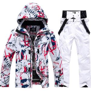 imageGS SNOWING Mens Jacket and Pants Set Insulated Waterproof Waterproof Snowboard Snowsuits for Snow Sport 05White L