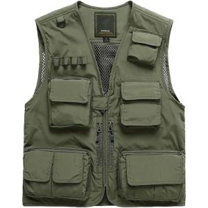 imageGS SNOWING Mens Mesh QuickDry Fishing Vest Outdoor Hunting Climbing Traveling Photography Cargo WaistcoatArmy Green