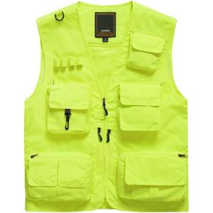 imageGS SNOWING Mens Mesh QuickDry Fishing Vest Outdoor Hunting Climbing Traveling Photography Cargo WaistcoatFluorescent Green