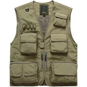 imageGS SNOWING Mens Mesh QuickDry Fishing Vest Outdoor Hunting Climbing Traveling Photography Cargo WaistcoatKhaki