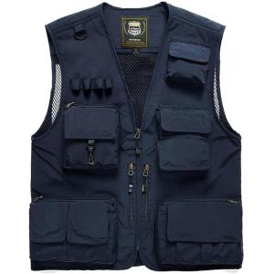 imageGS SNOWING Mens Mesh QuickDry Fishing Vest Outdoor Hunting Climbing Traveling Photography Cargo WaistcoatNavy