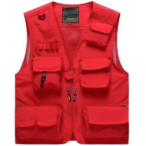 imageGS SNOWING Mens Mesh QuickDry Fishing Vest Outdoor Hunting Climbing Traveling Photography Cargo WaistcoatRed