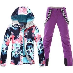 imageGS SNOWING Womens Ski Jackets and Pants Set Windproof Waterproof Colorful Snowboard Snowsuit036purple