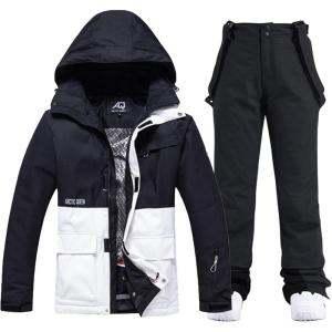 imageGS SNOWING Womens Ski Jackets and Pants Set Windproof Waterproof Colorful Snowboard Snowsuit133bkwblack