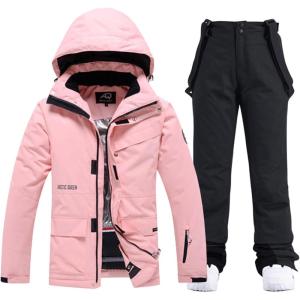 imageGS SNOWING Womens Ski Jackets and Pants Set Windproof Waterproof Colorful Snowboard Snowsuit133pkblack