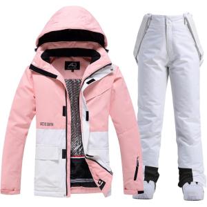 imageGS SNOWING Womens Ski Jackets and Pants Set Windproof Waterproof Colorful Snowboard Snowsuit133pkwwhite