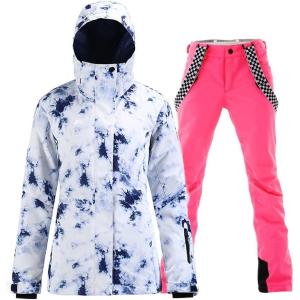 imageGS SNOWING Womens Ski Jackets and Pants Set Windproof Waterproof Colorful Snowboard SnowsuitPink05