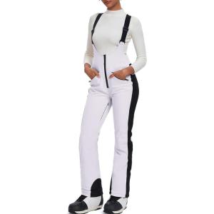 imageGS SNOWING Womens Snow Bibs Pants Insulated Waterproof Windproof Winter Ski Pants Snowboarding OverallsWhite