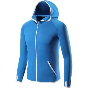 imageMens Long Sleeve Hoodie Zipper Jacket Sun Protection Quick Dry Lightweight Fishing Outdoor Hiking ShirtsBlue