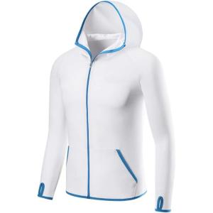 imageMens Long Sleeve Hoodie Zipper Jacket Sun Protection Quick Dry Lightweight Fishing Outdoor Hiking ShirtsWhite