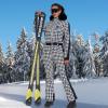 imageGS SNOWING Womens Ski Suit One Piece Snowsuits Insulated Waterproof Windproof Slim Winter Outdoor Onesies Ski JumpsuitHoundstooth