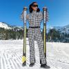 imageGS SNOWING Womens Ski Suit One Piece Snowsuits Insulated Waterproof Windproof Slim Winter Outdoor Onesies Ski JumpsuitHoundstooth