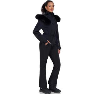 imageGS SNOWING Womens Ski Suit One Piece Snowsuits Insulated Waterproof Windproof Slim Winter Outdoor Onesies Ski Jumpsuit02black