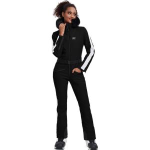 imageGS SNOWING Womens Ski Suit One Piece Snowsuits Insulated Waterproof Windproof Slim Winter Outdoor Onesies Ski JumpsuitBlack