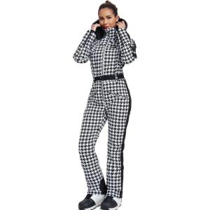 imageGS SNOWING Womens Ski Suit One Piece Snowsuits Insulated Waterproof Windproof Slim Winter Outdoor Onesies Ski JumpsuitHoundstooth