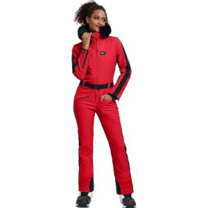 imageGS SNOWING Womens Ski Suit One Piece Snowsuits Insulated Waterproof Windproof Slim Winter Outdoor Onesies Ski JumpsuitRed