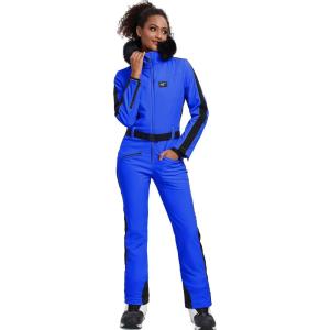imageGS SNOWING Womens Ski Suit One Piece Snowsuits Insulated Waterproof Windproof Slim Winter Outdoor Onesies Ski JumpsuitRoyal Blue