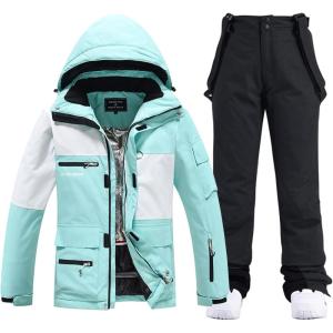 imageGS SNOWING Womens Ski Jackets and Pants Set Windproof Waterproof Colorful Snowboard Snowsuit389black