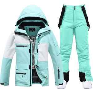 imageGS SNOWING Womens Ski Jackets and Pants Set Windproof Waterproof Colorful Snowboard Snowsuit389blue