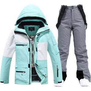 imageGS SNOWING Womens Ski Jackets and Pants Set Windproof Waterproof Colorful Snowboard Snowsuit389grey