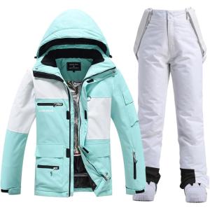 imageGS SNOWING Womens Ski Jackets and Pants Set Windproof Waterproof Colorful Snowboard Snowsuit389white