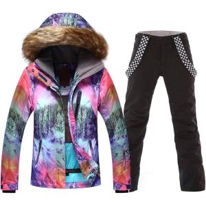 imageWomen Snowboard Suit Waterproof Windproof Ski Jacket and Pant02black