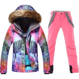 imageWomen Snowboard Suit Waterproof Windproof Ski Jacket and Pant02pink