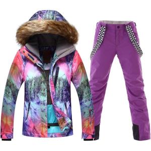 imageWomen Snowboard Suit Waterproof Windproof Ski Jacket and Pant02purple