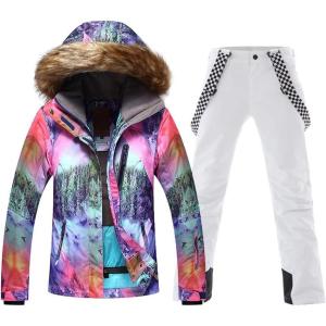 imageWomen Snowboard Suit Waterproof Windproof Ski Jacket and Pant02white