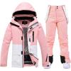imageWomens Ski Jackets and Bib Pants Set Windproof Waterproof Insulated Snowsuit133pkwpink